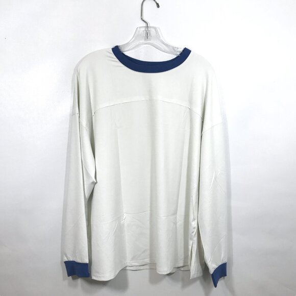 Oversize Lightweight Long Sleeve Crew Neck Blouse Top White Blue M - Picture 4 of 9